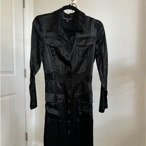 Vintage Black satin shirt dress
